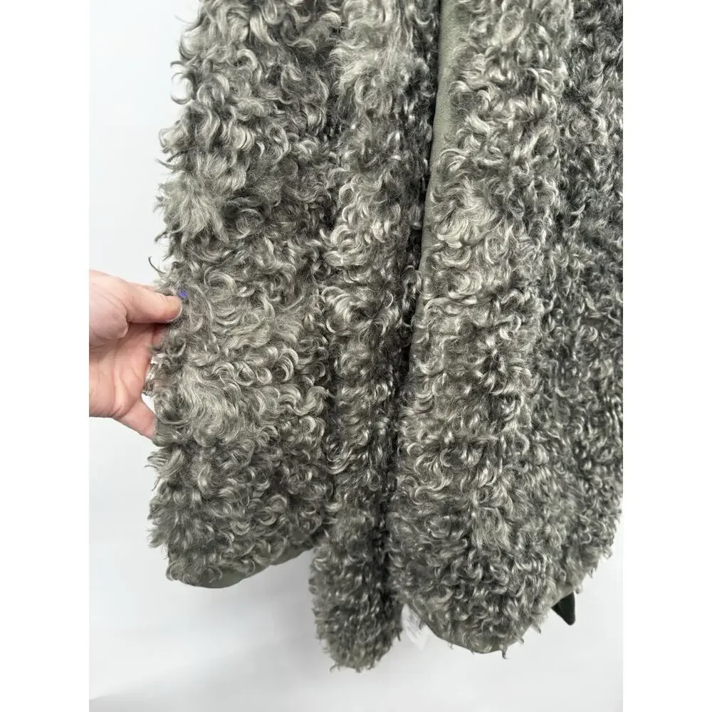 Pottery Barn Curled Luxe Moss Green Faux Fur Throw Blanket 50x60in NWT